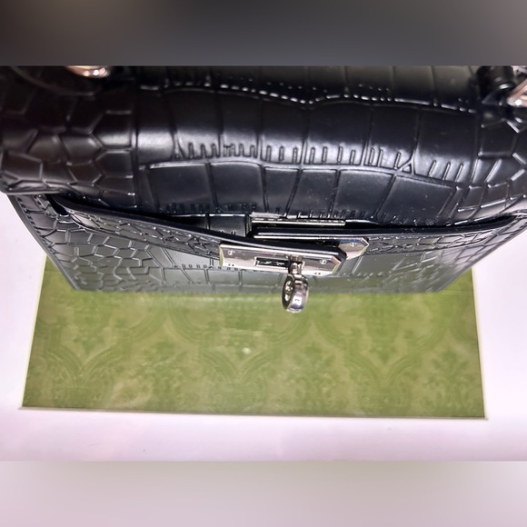 JustFab Black Crocodile-Embossed Satchel - Picture 6 of 12